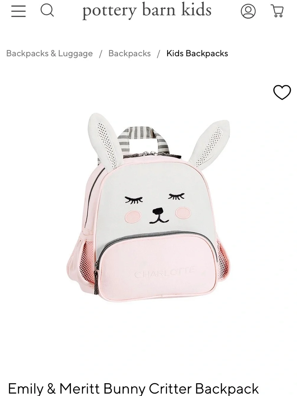 Emily Merrit Pottery Barn Kids Bunny Mini Backpack in Light Pink Stripe